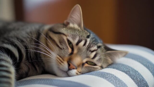 Little cat relaxing at home on the couch