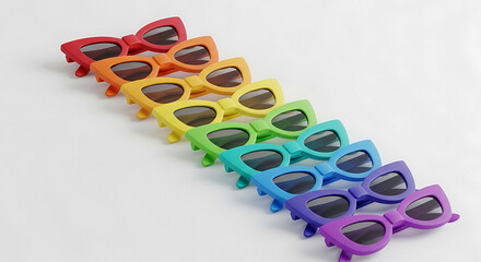 Fototapeta premium Vibrant rainbow sunglasses arranged in colorful diagonal line