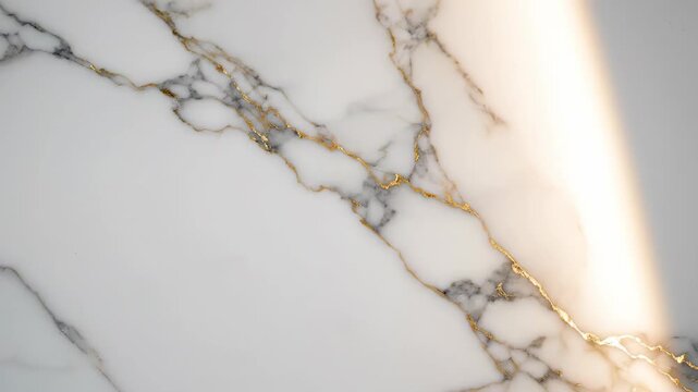 Elegant White Marble Surface with Intricate Veins and Subtle Light Reflections.