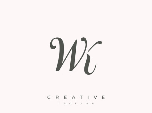 Elegant WK Monogram Logo for Creative Branding, Feminine Calligraphy, Luxury Script and Wedding Stationery Design