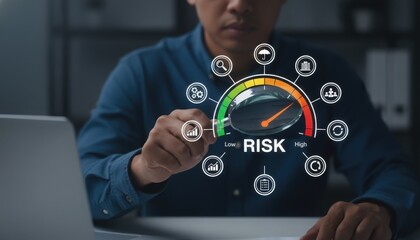 Professional assessing risk levels using digital interface and connected devices