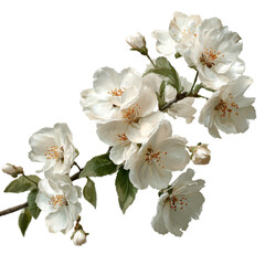 Fototapeta premium Delicate white jasmine flowers with green leaves on black background bloom blossom