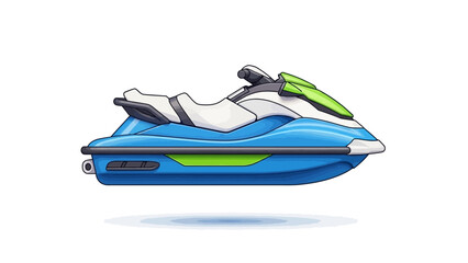 Naklejka premium Bright blue and white personal watercraft with green accents, ideal for recreational aquatic activities and water sports adventures