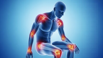 Man experiencing joint pain and inflammation in multiple body parts