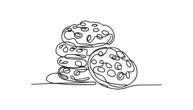 One continuous line illustration of an cookies, isolated on white background.