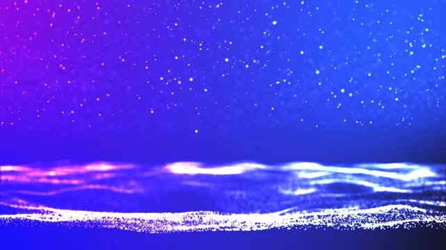 Motion particles abstract background with shining stars dust bokeh glitter awards dust. Futuristic glittering fly movement flickering loop in space on gradient background