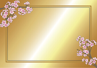 桜の花のフレーム（A4横・ゴールド）