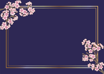 桜の花のフレーム（A4横・ネイビー）