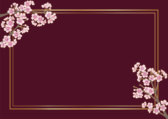 桜の花のフレーム（A4横・ボルドー）
