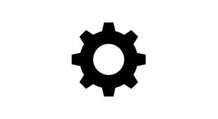 A black gear icon on a white background representing mechanical or technical aspects.