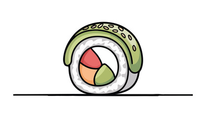 One continuous line illustration of an sushi, isolated on white background. © line