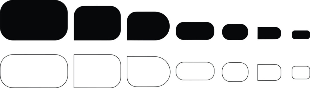 Set of and rounded rectangles in decreasing sizes arranged in two rows shapes geometric