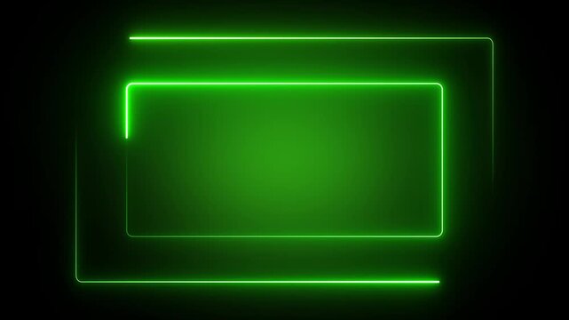 Green Neon Rectangle Frame with Gradient on animated Black Background abstract border
