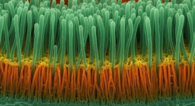 Ion-Abrasion Scanning Electron Micrograph Of Porcine Enterocyte Components Symbolizing Molecular Mechanisms Of Digestion