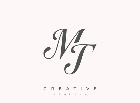 Elegant MT Monogram Logo for Creative Branding, Feminine Calligraphy, Luxury Script and Wedding Stationery Design