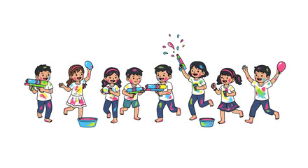Fototapeta premium Joyful Kids Holi Water Chase