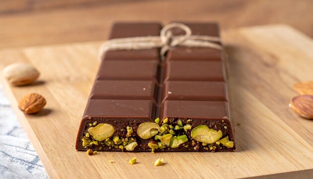 Gourmet Chocolate Bar with Pistachios and Hazelnuts.