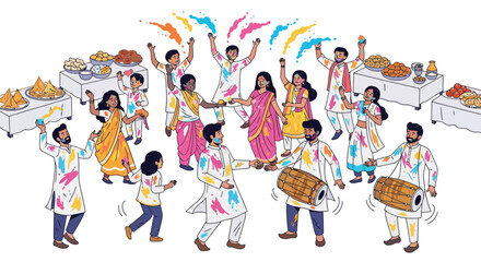 Fototapeta premium Joyful People Celebrating Holi Together