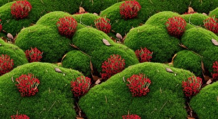 Autumnal Moss Carpet with Red British Soldier Lichens