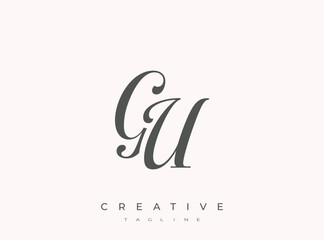 Obraz premium Elegant GU Monogram Logo for Creative Branding, Feminine Calligraphy, Luxury Script and Wedding Stationery Design