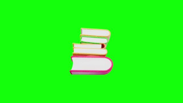 3D Book stack icon outline and glyph style animated on green screen background