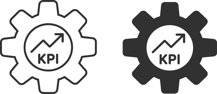 KPI icon set with gear and rising graph for business performance, target achievement, management and success