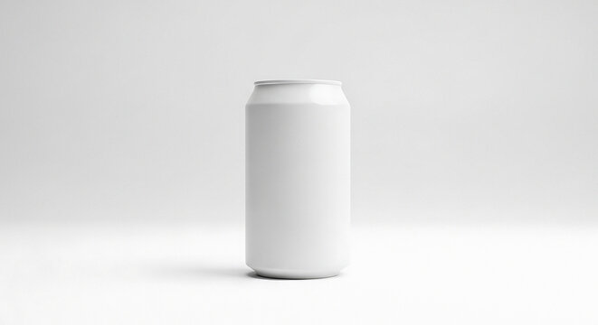 Blank white soda can on clean background for branding and advertising