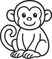 Fototapeta premium Cute Cartoon Monkey Line Art Illustration
