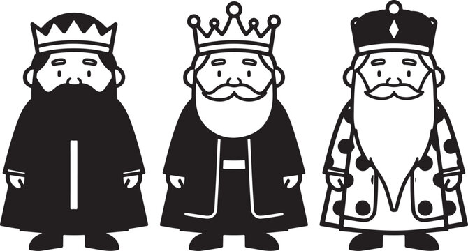 Set of 3 Three Wise Men or Magi Kings Vector Illustration