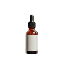 Fototapeta premium Amber glass dropper bottle with white cap for essential oils or liquids isolated on transparent background