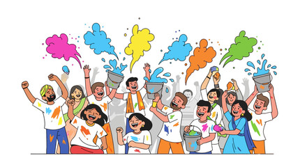 Fototapeta premium Joyful Crowd Celebrates Holi Festival With Gulal