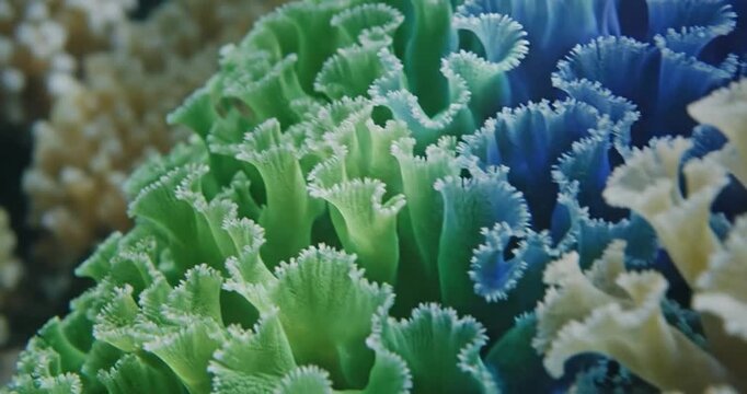 Colorful marine soft coral polyps in green blue yellow gradient