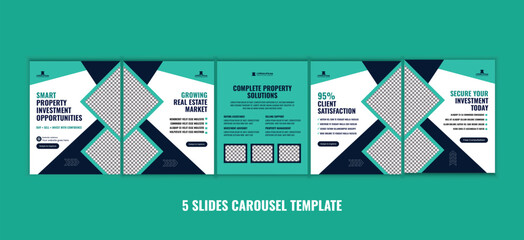 Modern real estate property investment social media carousel template, corporate business campaign design for real estate agency marketing, and premium housing campaign