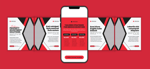 Modern real estate property investment social media carousel template, corporate business campaign design for real estate agency marketing, and premium housing campaign