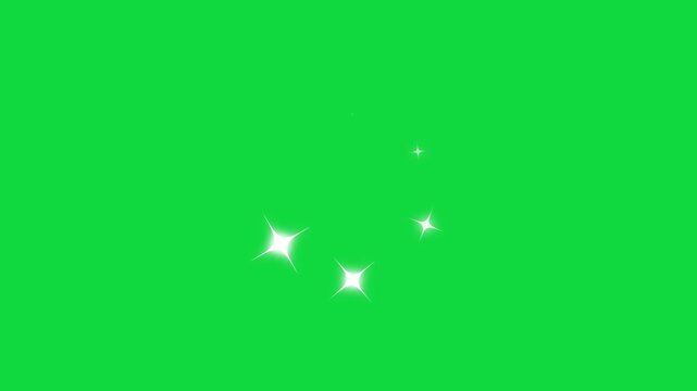Star twinkling, Sparkle Star glowing animation, blinking light effect on green transparent background. Blinking retro vector stars and dots, twinkling starry night sky, looping stars