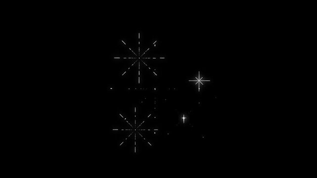 Glowing Star twinkling, Sparkle Star animation, blinking light effect on transparent background with alpha channel. 4K loop animation white cartoon, vector, doodles style stars.