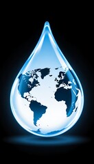 Obraz premium Water Drop with World Map Design, Blue and Transparent