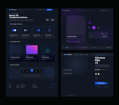 "A sophisticated digital ecosystem featuring high-fidelity glassmorphism, deep obsidian tones, and vibrant neon accents. The visual mood is futuristic and premium, blending tactile 3D elements with a