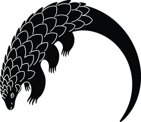 Stylized pangolin creature black silhouette animal graphic vector design