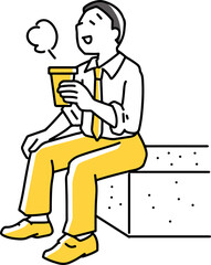 ドリンクを持ってリラックスする男性社