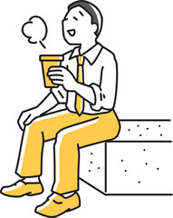 ドリンクを持ってリラックスする男性社