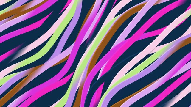 Abstract Motion Graphic Background with Vibrant Multi-Colored Silk Ribbons and Fluid Organic Lines