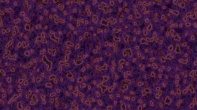 Abstract Digital Background with Complex Purple and Orange Circuitry Texture and Tech Glitch Elements