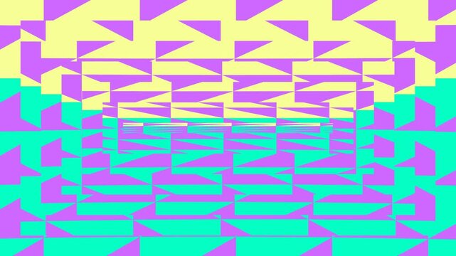 Abstract Geometric Motion Graphic Background with Glitchy Pastel Triangle Patterns and Dynamic Tiling
