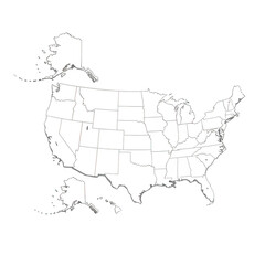 Fototapeta premium Outline map of the united states with state boundaries visible isolated on transparent background