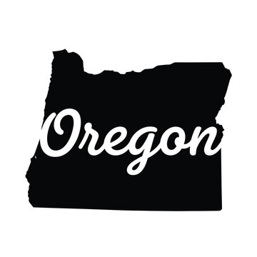 Vector illustration icon black silhouette of oregon state with white text
