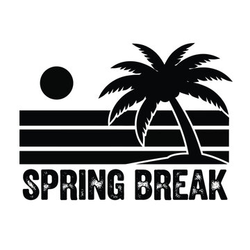 Vector illustration icon black and white spring break illustration with palm tree and sun