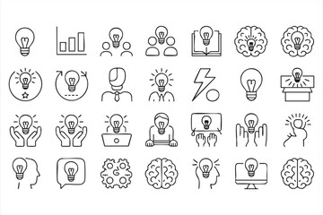 Professional idea and creativity line icons for strategy and mindset visuals © ALI