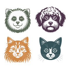 Fototapeta premium Stylized cat faces set, expressive feline illustrations for cat cafe poster, adoption meet and greet session, grooming class branding