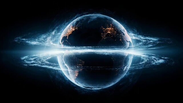 Planet Earth with Digital Energy Rings Futuristic Global Technology Concept Video